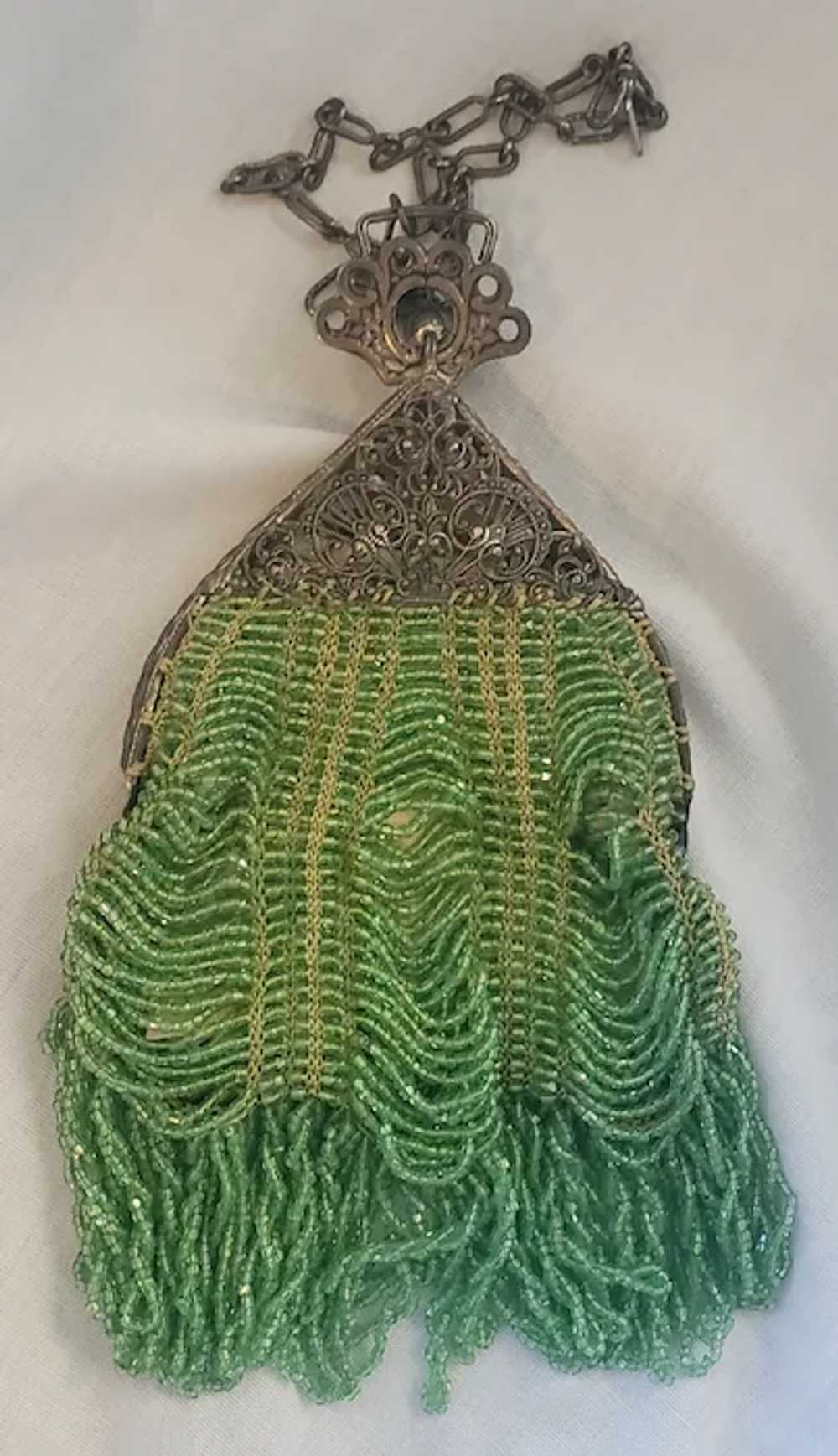 Exquisite Vintage Green Beaded Evening Purse Hand… - image 4