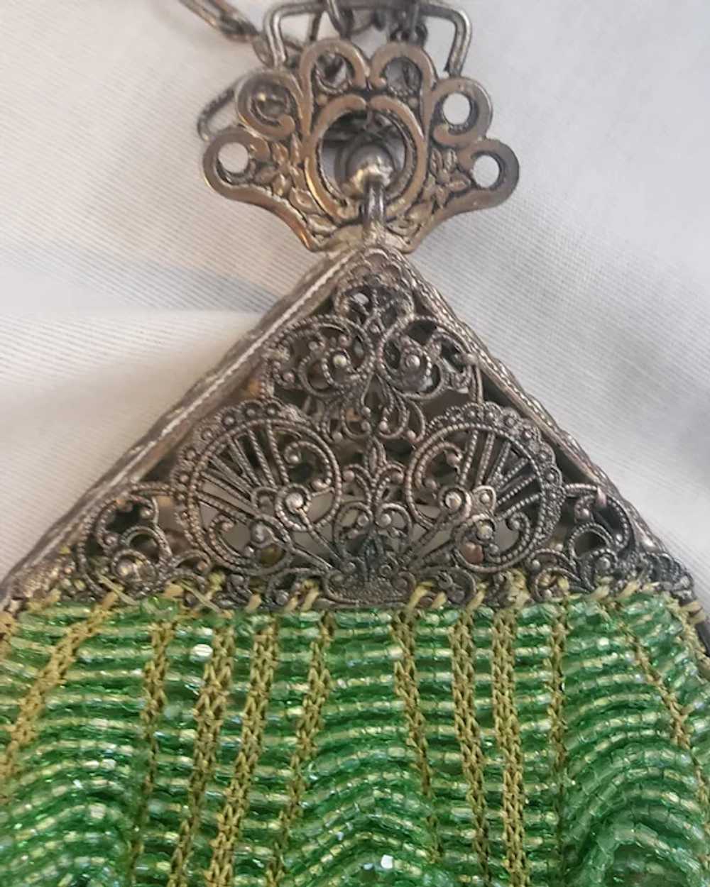 Exquisite Vintage Green Beaded Evening Purse Hand… - image 5