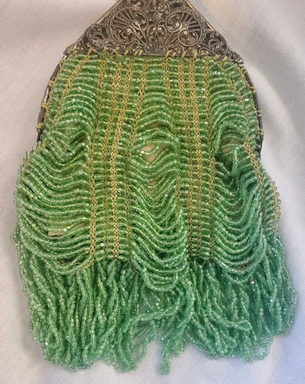 Exquisite Vintage Green Beaded Evening Purse Hand… - image 6