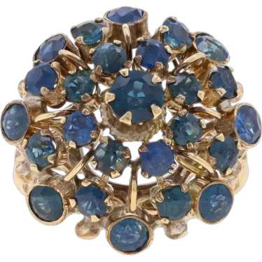 Yellow Gold Sapphire Cluster Cocktail Halo Ring -… - image 1