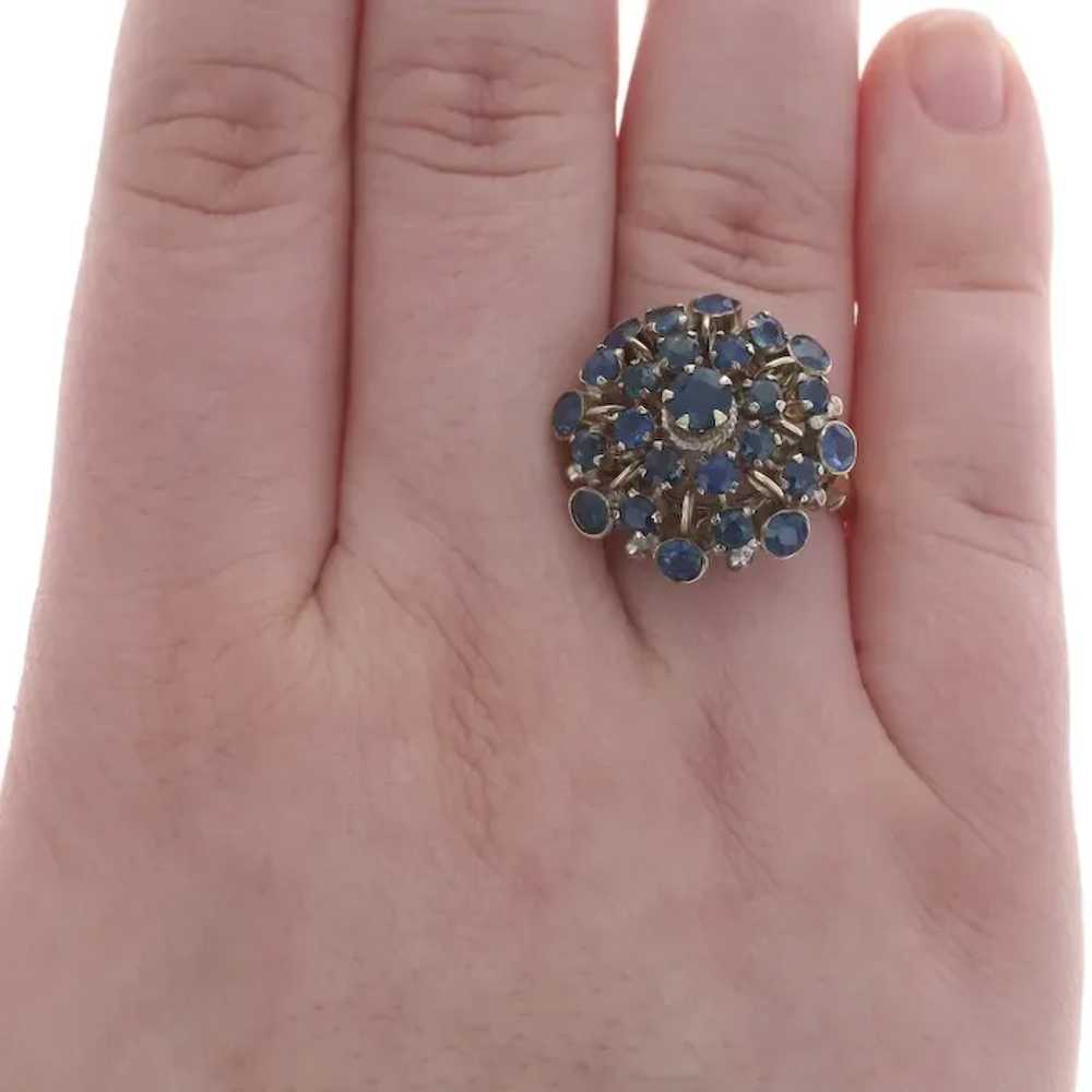 Yellow Gold Sapphire Cluster Cocktail Halo Ring -… - image 2
