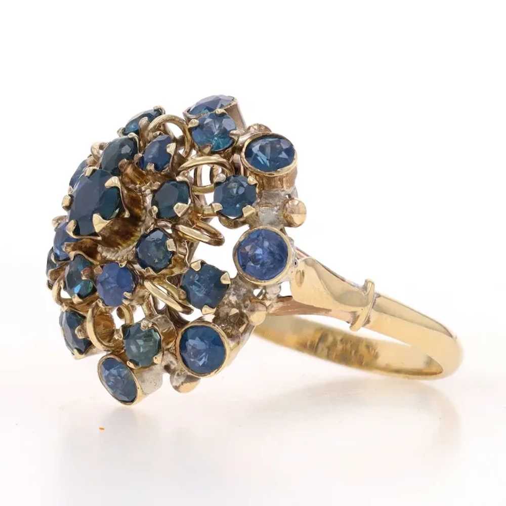 Yellow Gold Sapphire Cluster Cocktail Halo Ring -… - image 3