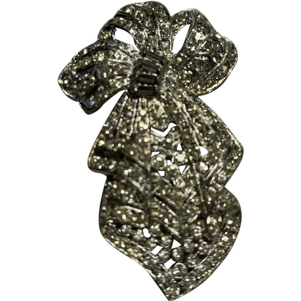 Vintage Large Rhodium Plated Diamante Dress Clip - image 1