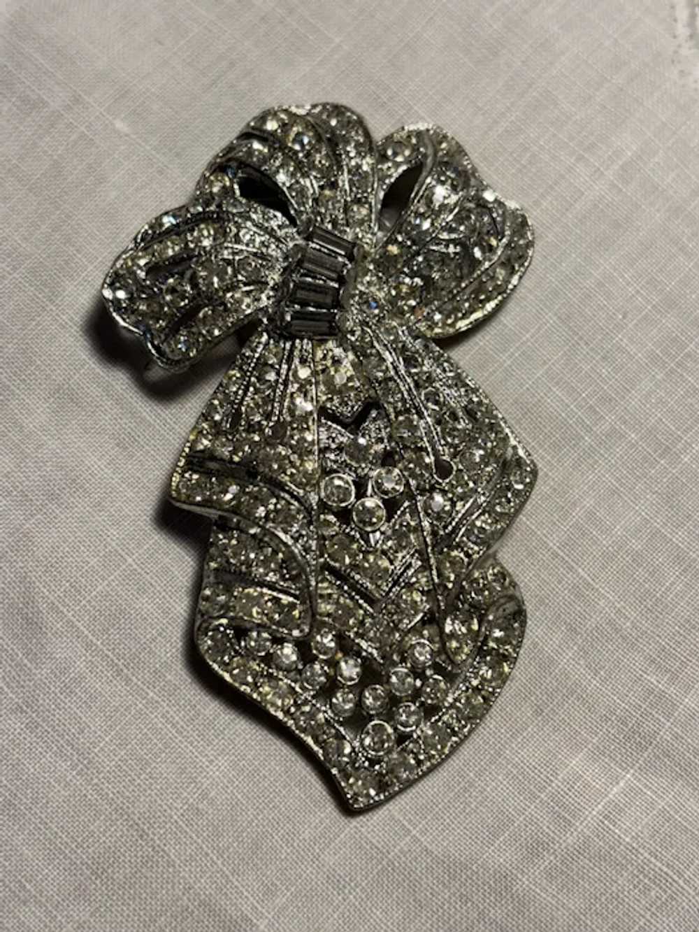 Vintage Large Rhodium Plated Diamante Dress Clip - image 2