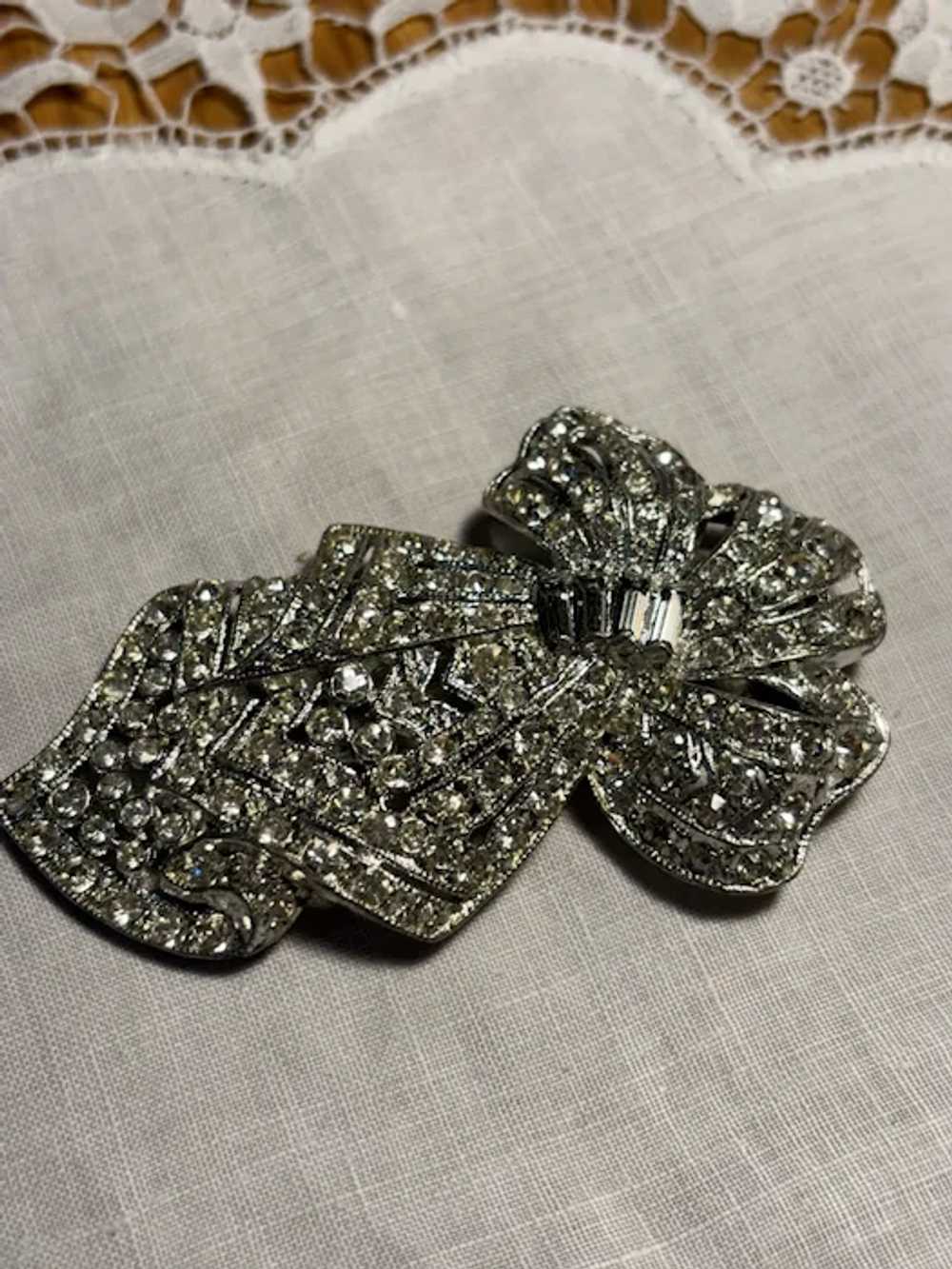 Vintage Large Rhodium Plated Diamante Dress Clip - image 4