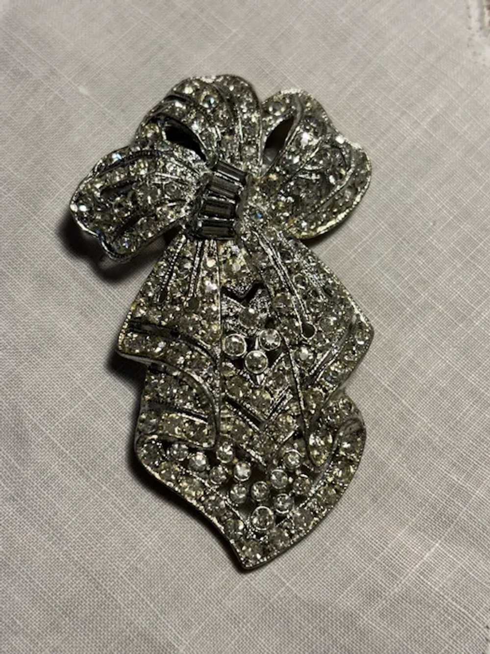 Vintage Large Rhodium Plated Diamante Dress Clip - image 7