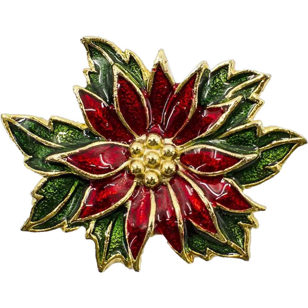 1970s Enamel Poinsettia Pin - image 1