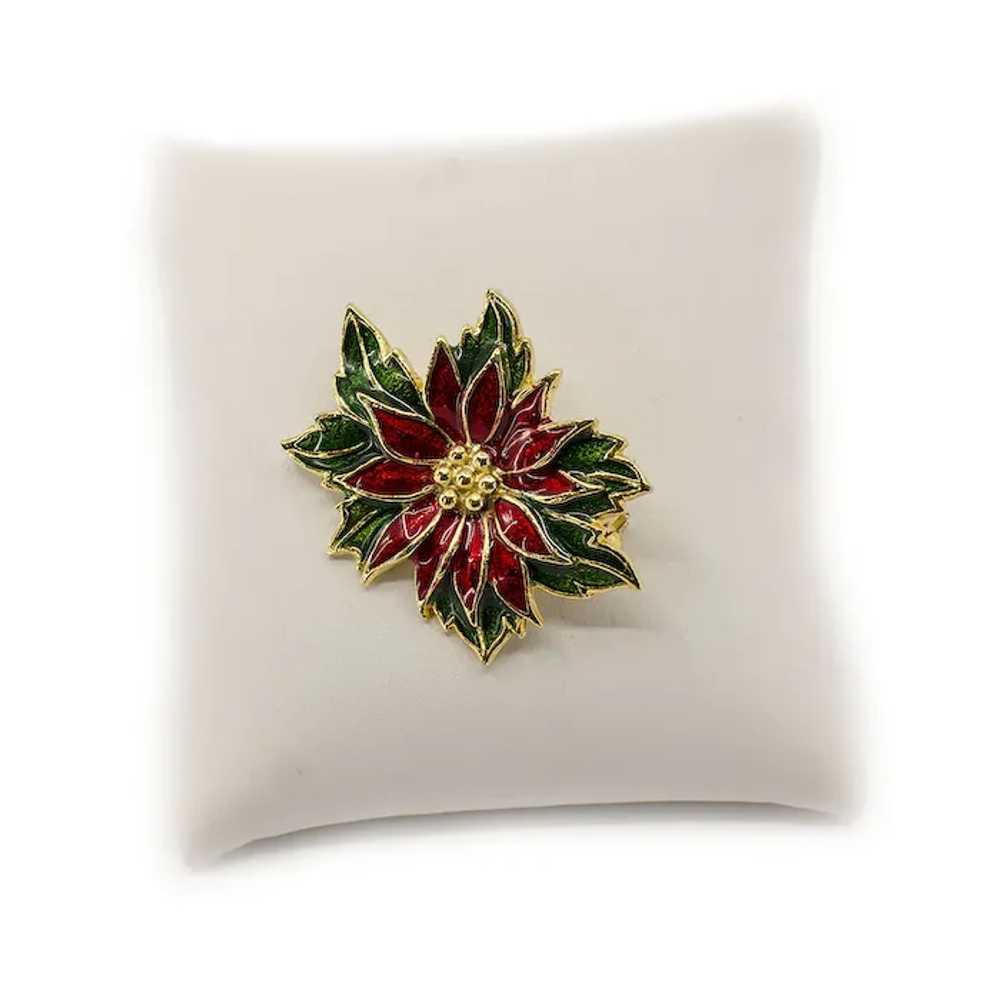 1970s Enamel Poinsettia Pin - image 2