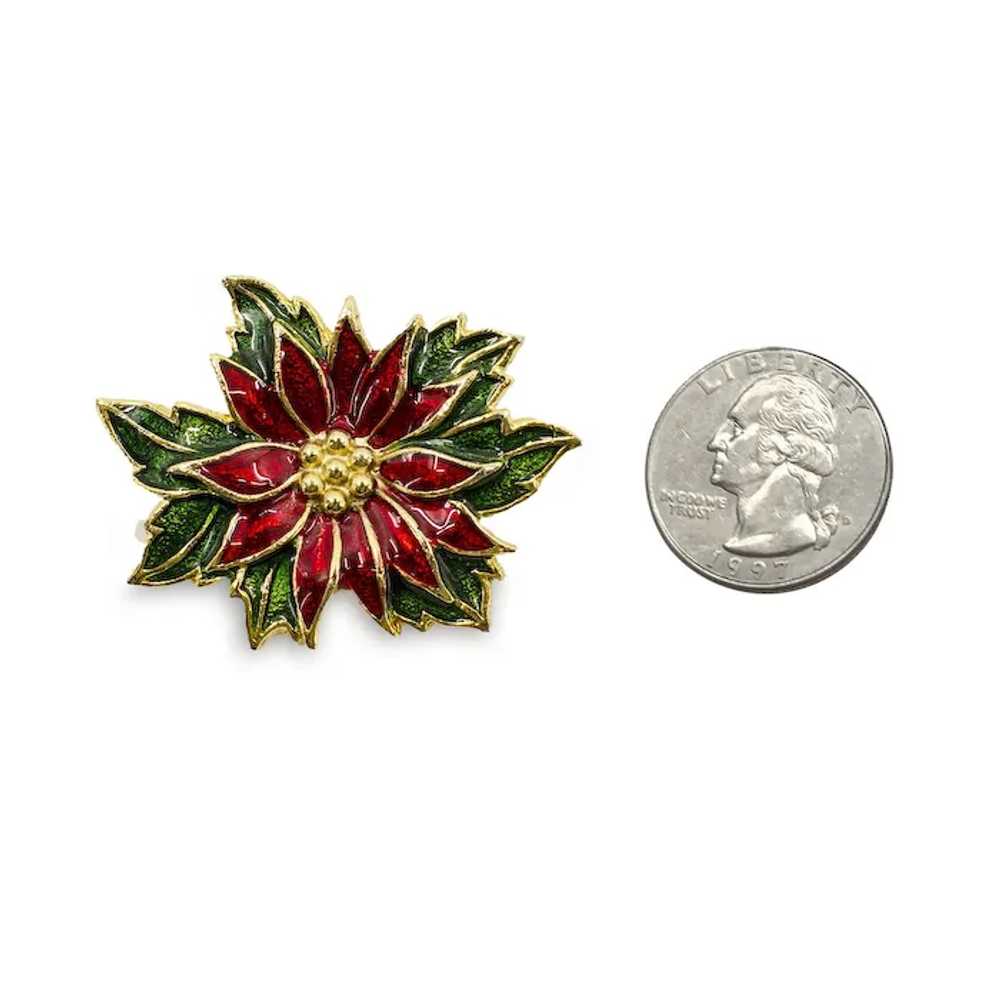 1970s Enamel Poinsettia Pin - image 3