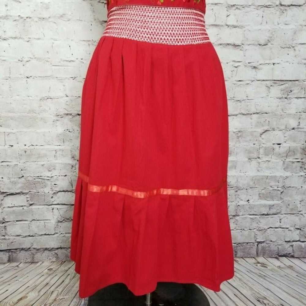 Vintage 60s Red Halter Midi Dress Floral - image 3