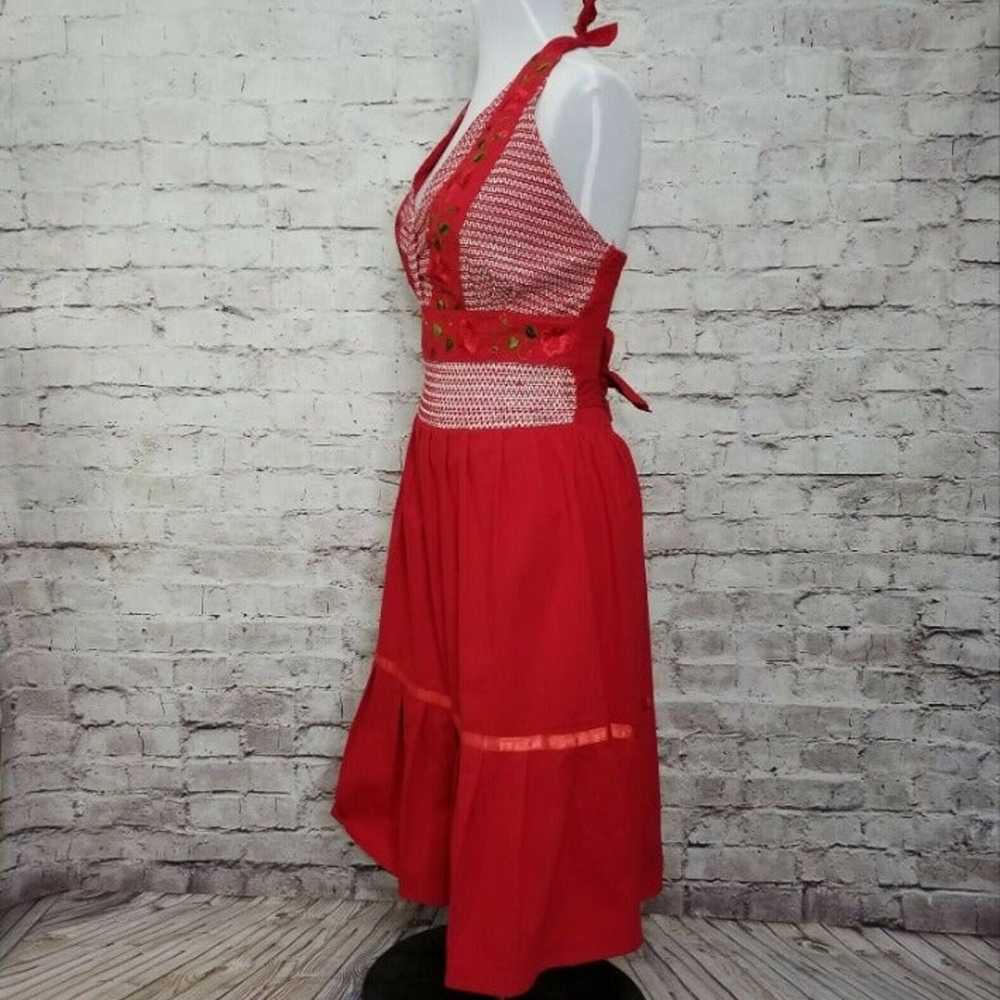 Vintage 60s Red Halter Midi Dress Floral - image 5