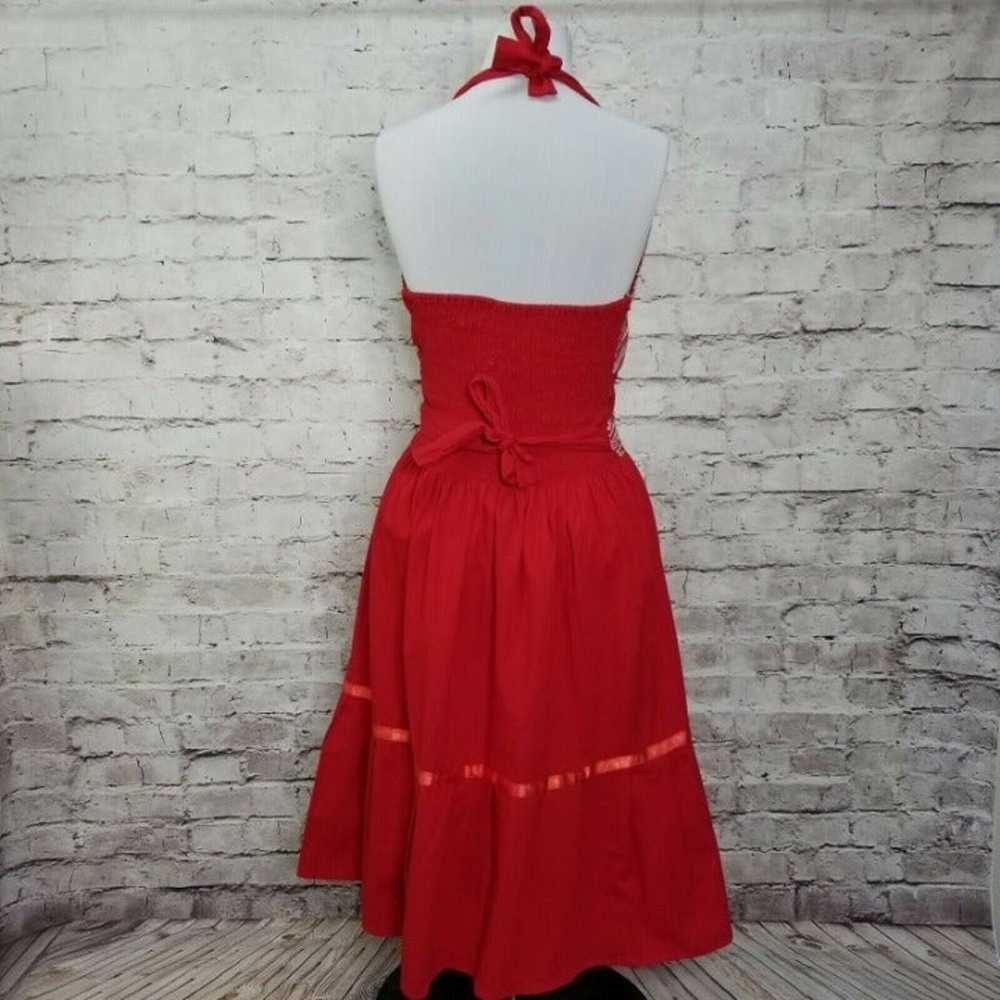 Vintage 60s Red Halter Midi Dress Floral - image 6