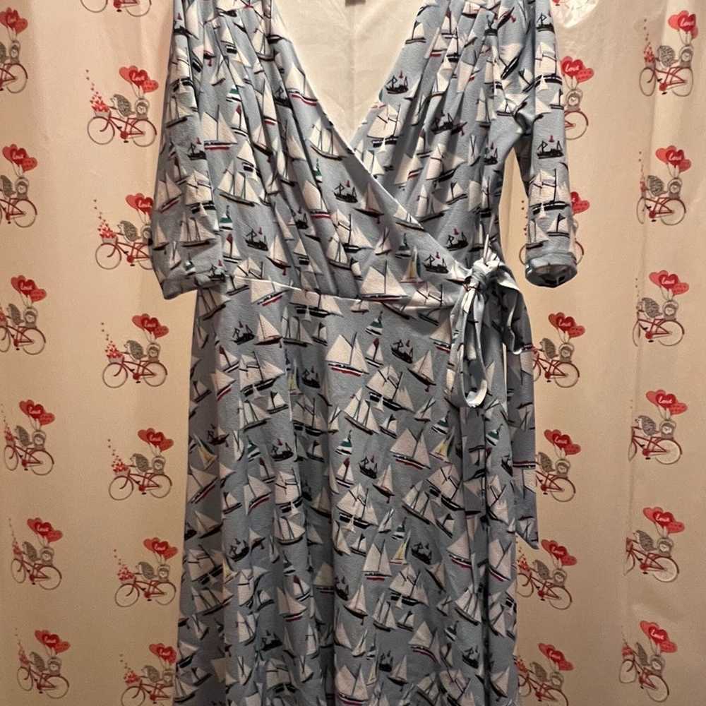 Unique Vintage Sailboat print Wrap Dress - image 2