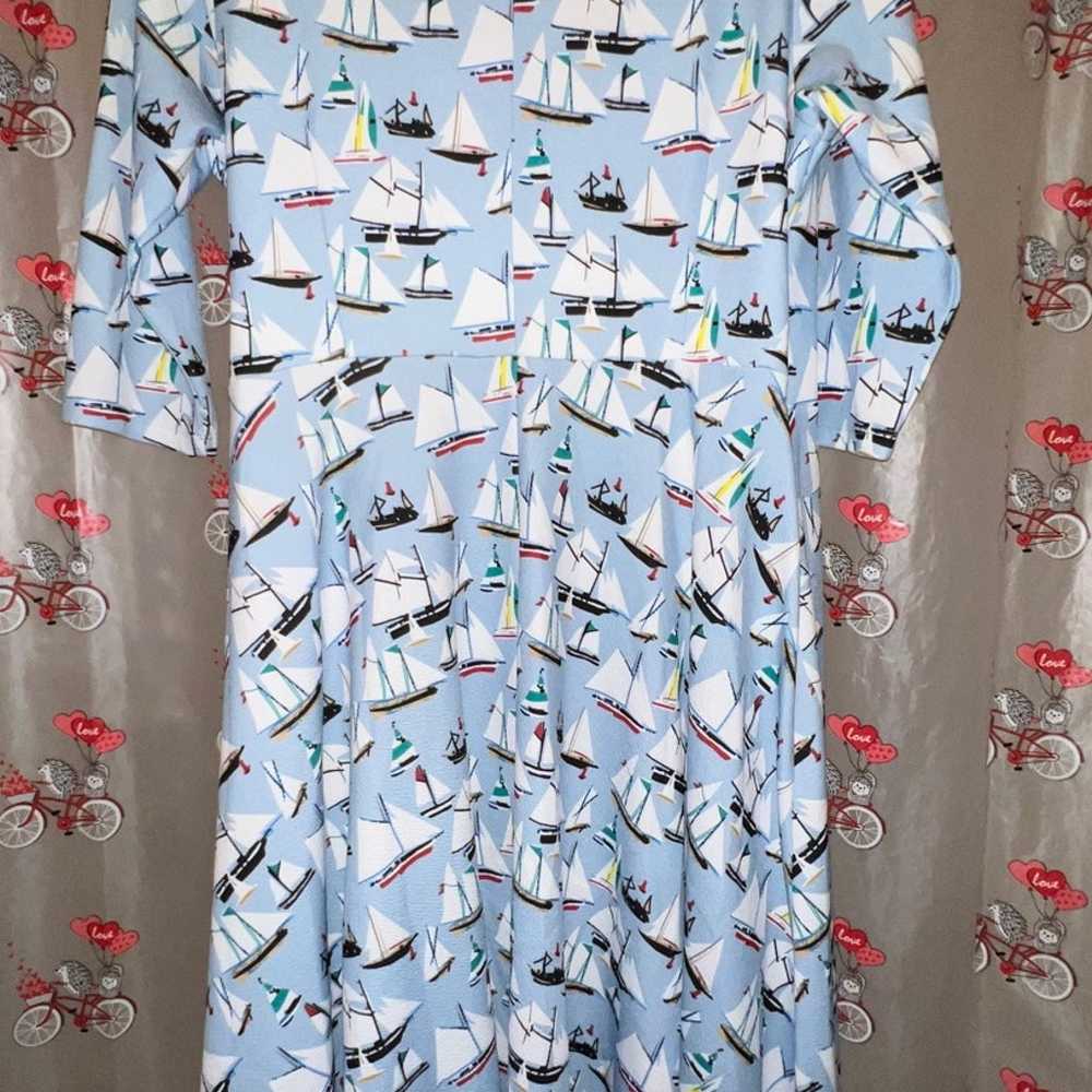 Unique Vintage Sailboat print Wrap Dress - image 5