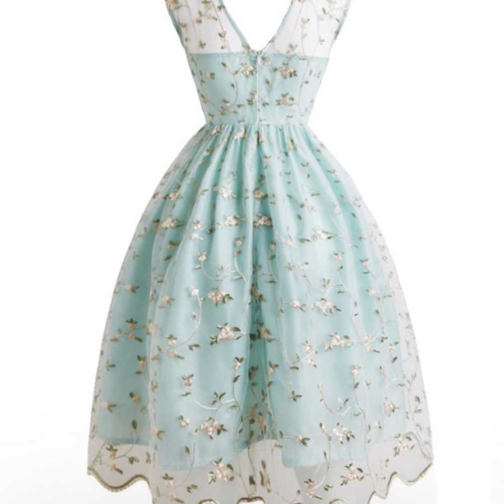 New- BLUE 1950S FLORAL EMBROIDERY LACE DRESS - image 2