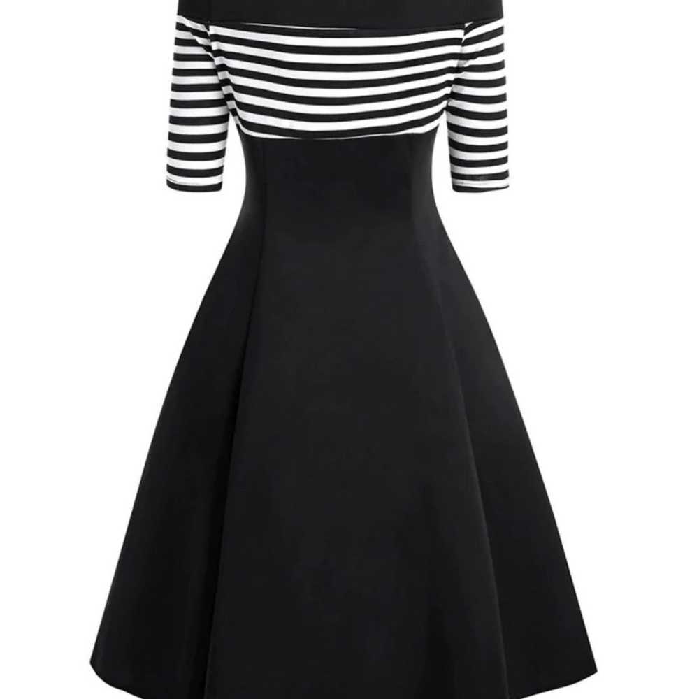 New- BLACK 1950S STRIPED OFF SHOULDER DRESS - image 2