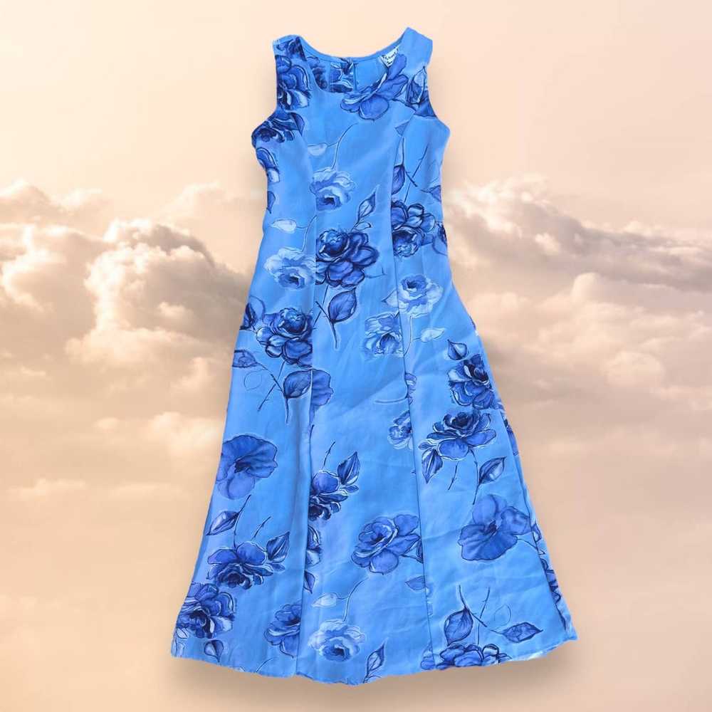 Vintage Sweet Flower baby blue midi dress - image 1