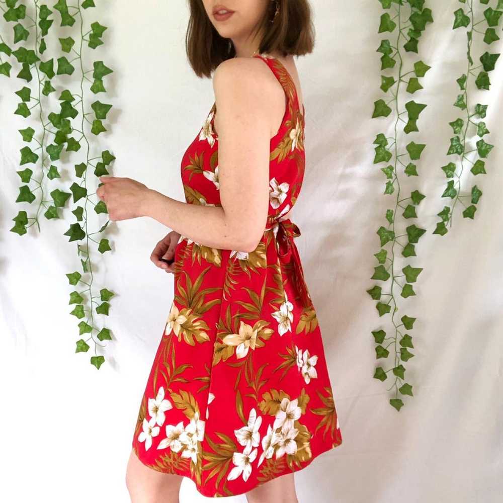 Vintage 80s red floral tropical summer Hawaiian d… - image 4