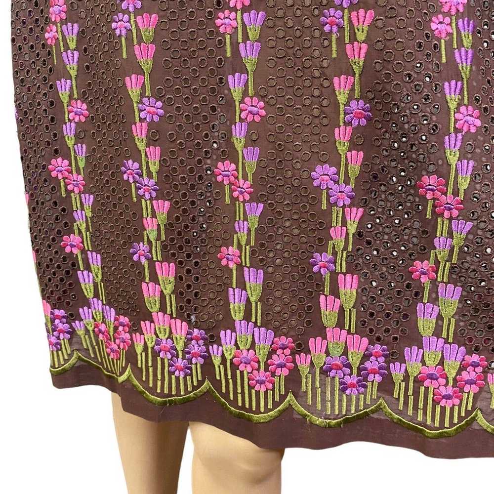 Vtg 50s/60s S Brown Pink Floral Embroidered Eyele… - image 3