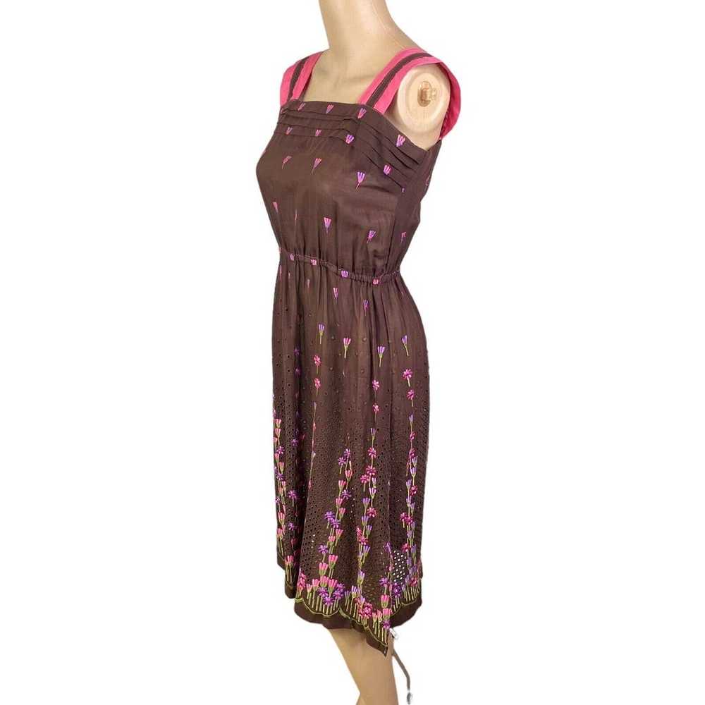 Vtg 50s/60s S Brown Pink Floral Embroidered Eyele… - image 4
