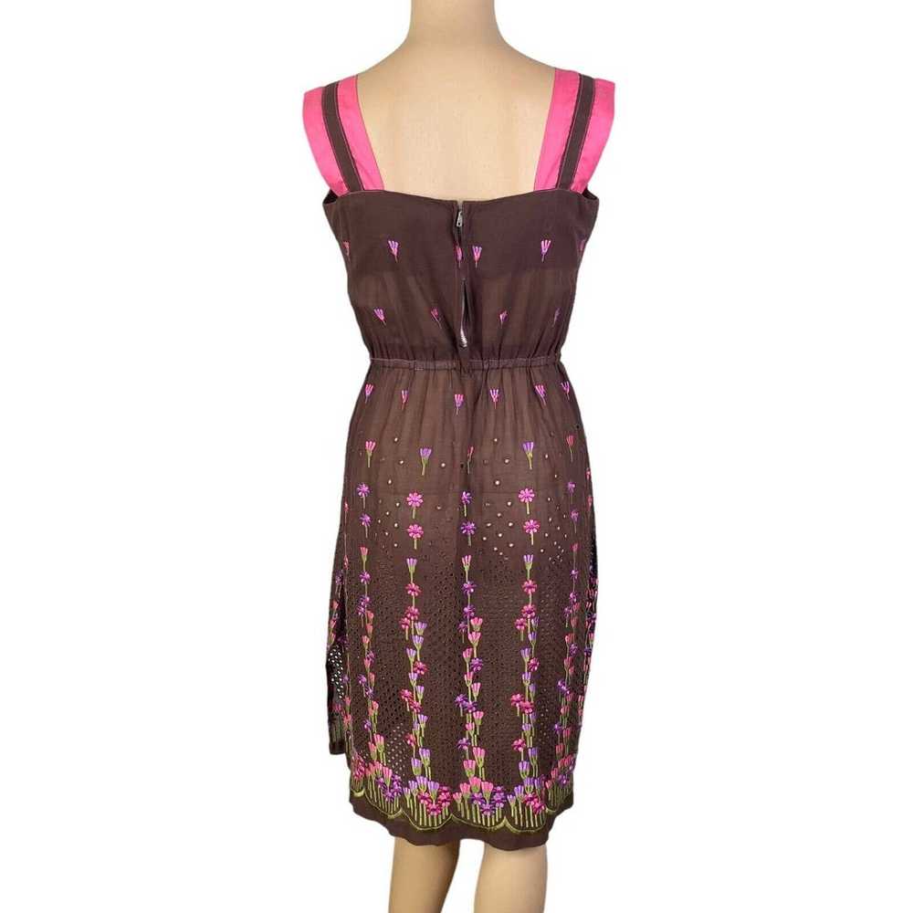 Vtg 50s/60s S Brown Pink Floral Embroidered Eyele… - image 6