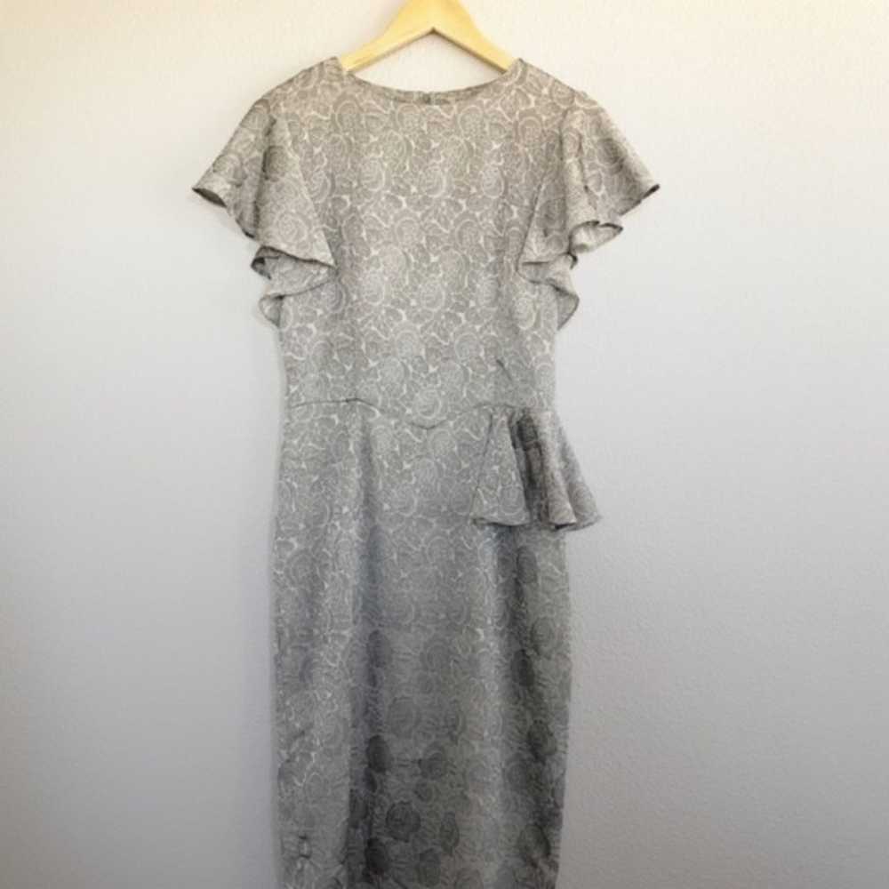 Vintage Gray Floral Midi Ruffle Sleeve Dress Size… - image 1