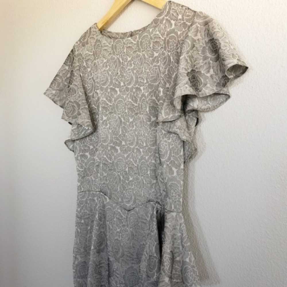 Vintage Gray Floral Midi Ruffle Sleeve Dress Size… - image 3