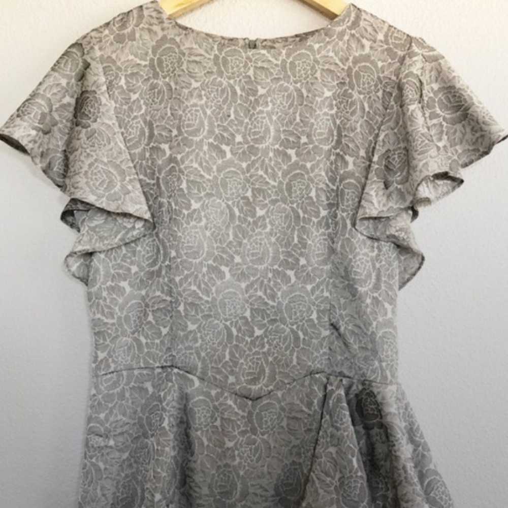 Vintage Gray Floral Midi Ruffle Sleeve Dress Size… - image 4