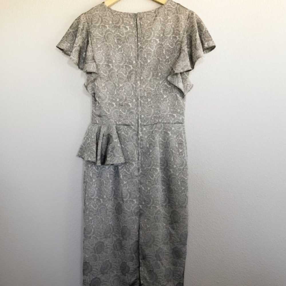 Vintage Gray Floral Midi Ruffle Sleeve Dress Size… - image 5