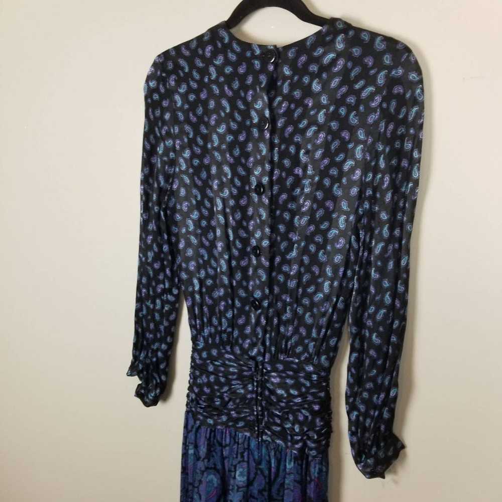 Vintage Ronnie Heller blue paisley midi dress, si… - image 10