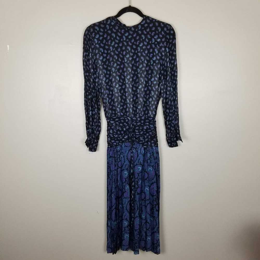 Vintage Ronnie Heller blue paisley midi dress, si… - image 1
