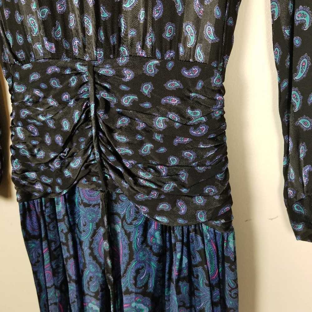 Vintage Ronnie Heller blue paisley midi dress, si… - image 3
