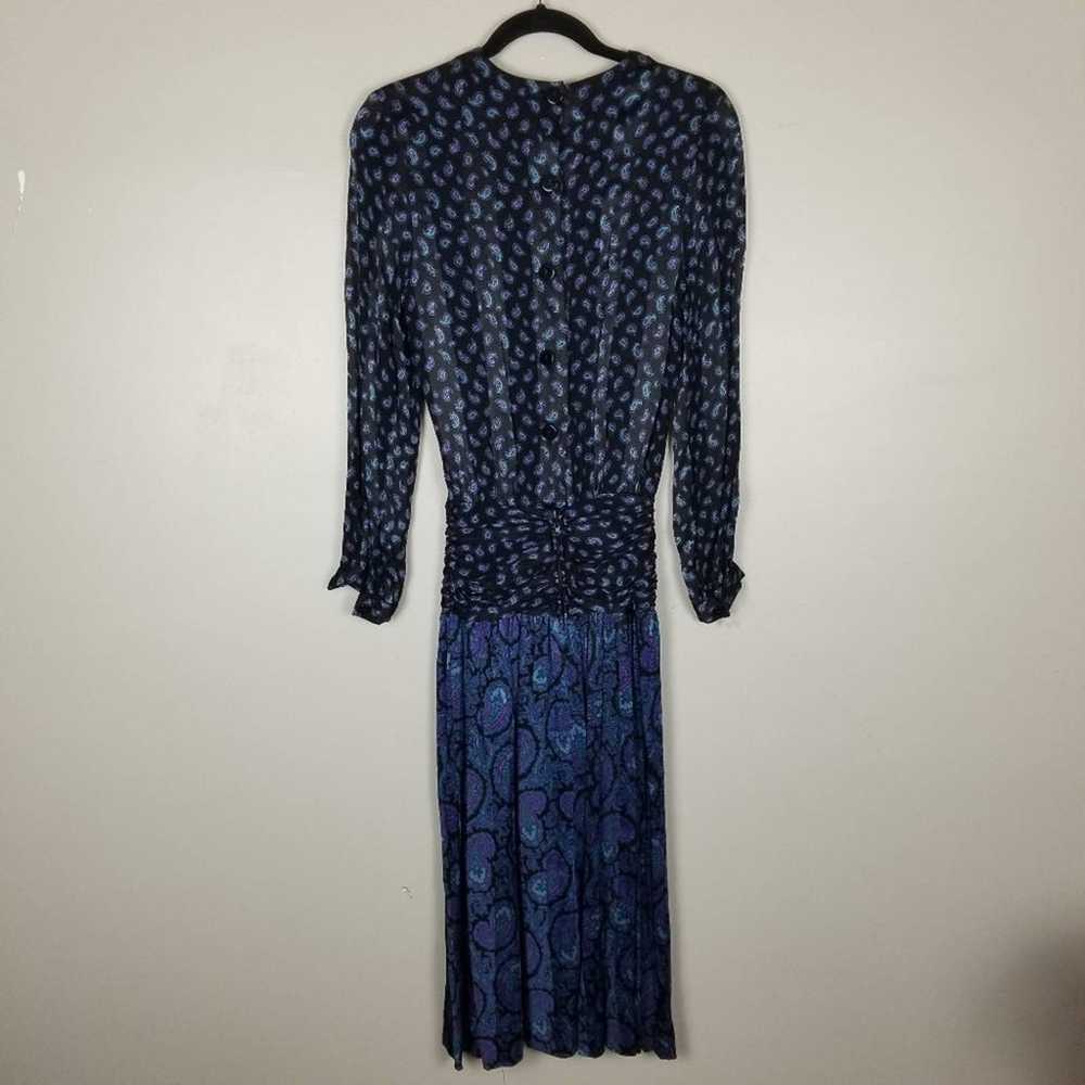 Vintage Ronnie Heller blue paisley midi dress, si… - image 8