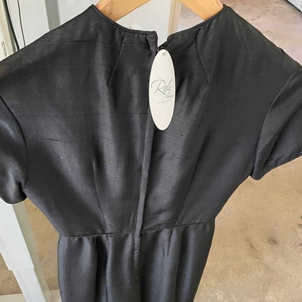 Vintage black silk midi dress with bow small 2 4 - image 10
