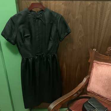 Vintage black silk midi dress with bow small 2 4 - image 1