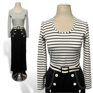 Black White Stripe 70s Vintage Long Sleeve Maxi D… - image 1