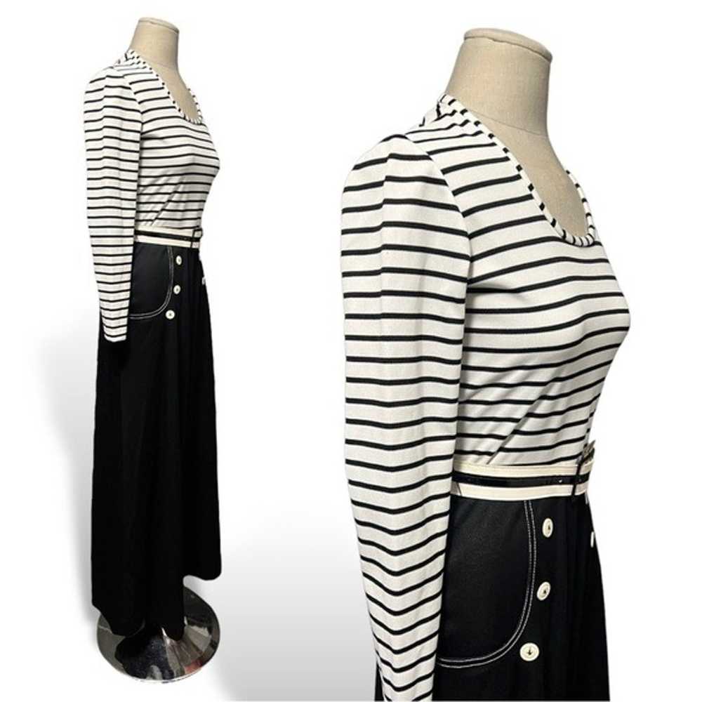 Black White Stripe 70s Vintage Long Sleeve Maxi D… - image 3