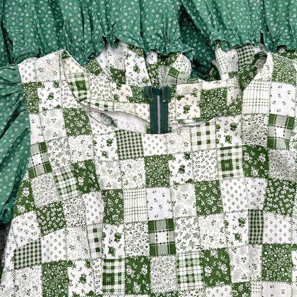 70s 80s Green & White Patchwork Dress Square Danc… - image 10