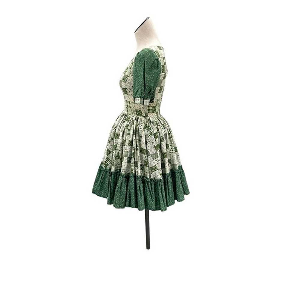 70s 80s Green & White Patchwork Dress Square Danc… - image 4