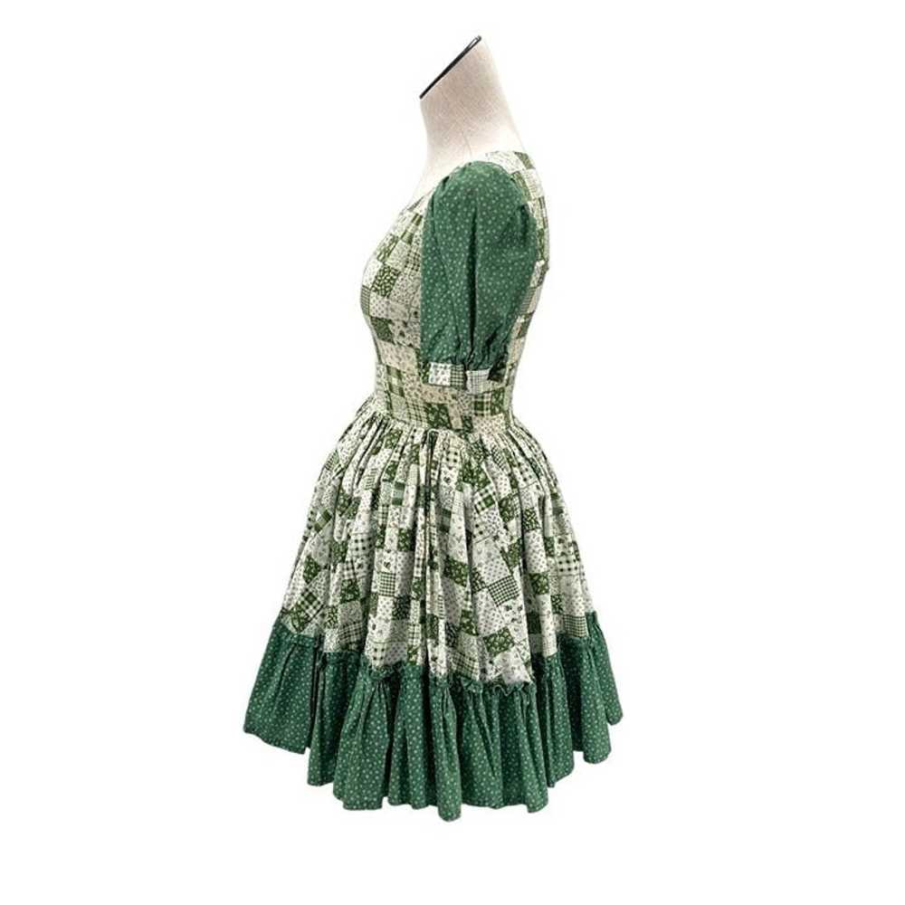 70s 80s Green & White Patchwork Dress Square Danc… - image 5