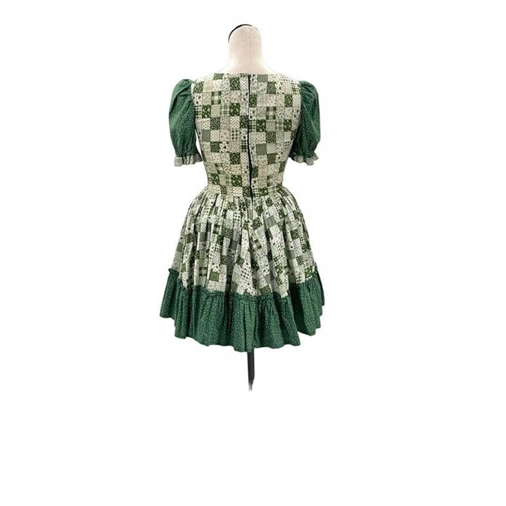 70s 80s Green & White Patchwork Dress Square Danc… - image 6