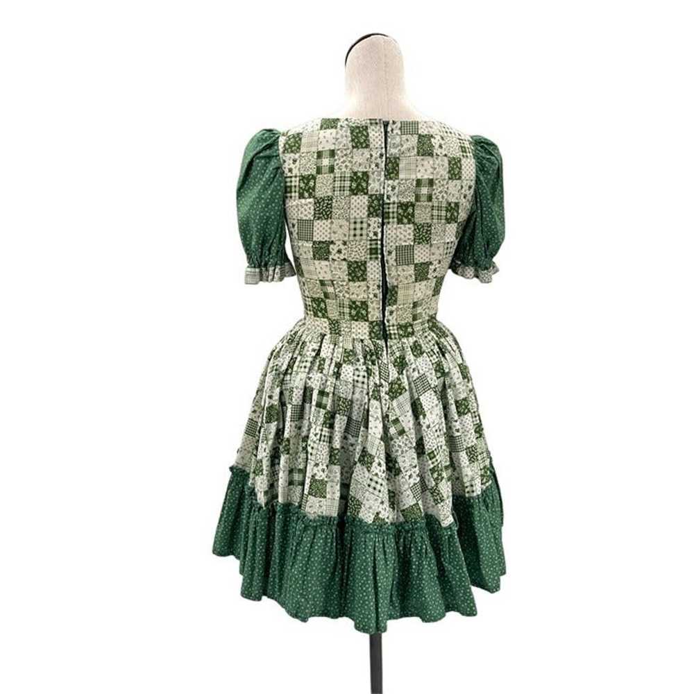 70s 80s Green & White Patchwork Dress Square Danc… - image 7