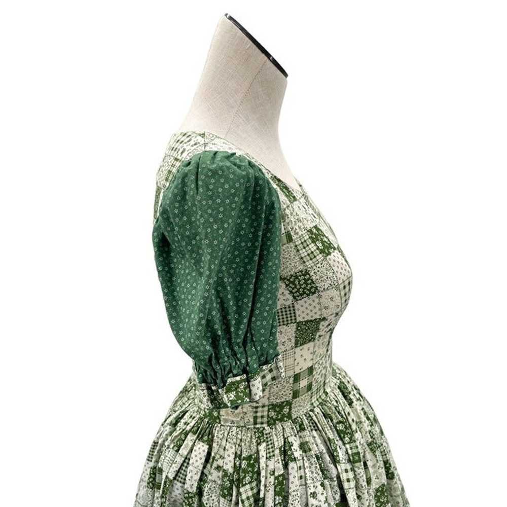 70s 80s Green & White Patchwork Dress Square Danc… - image 8
