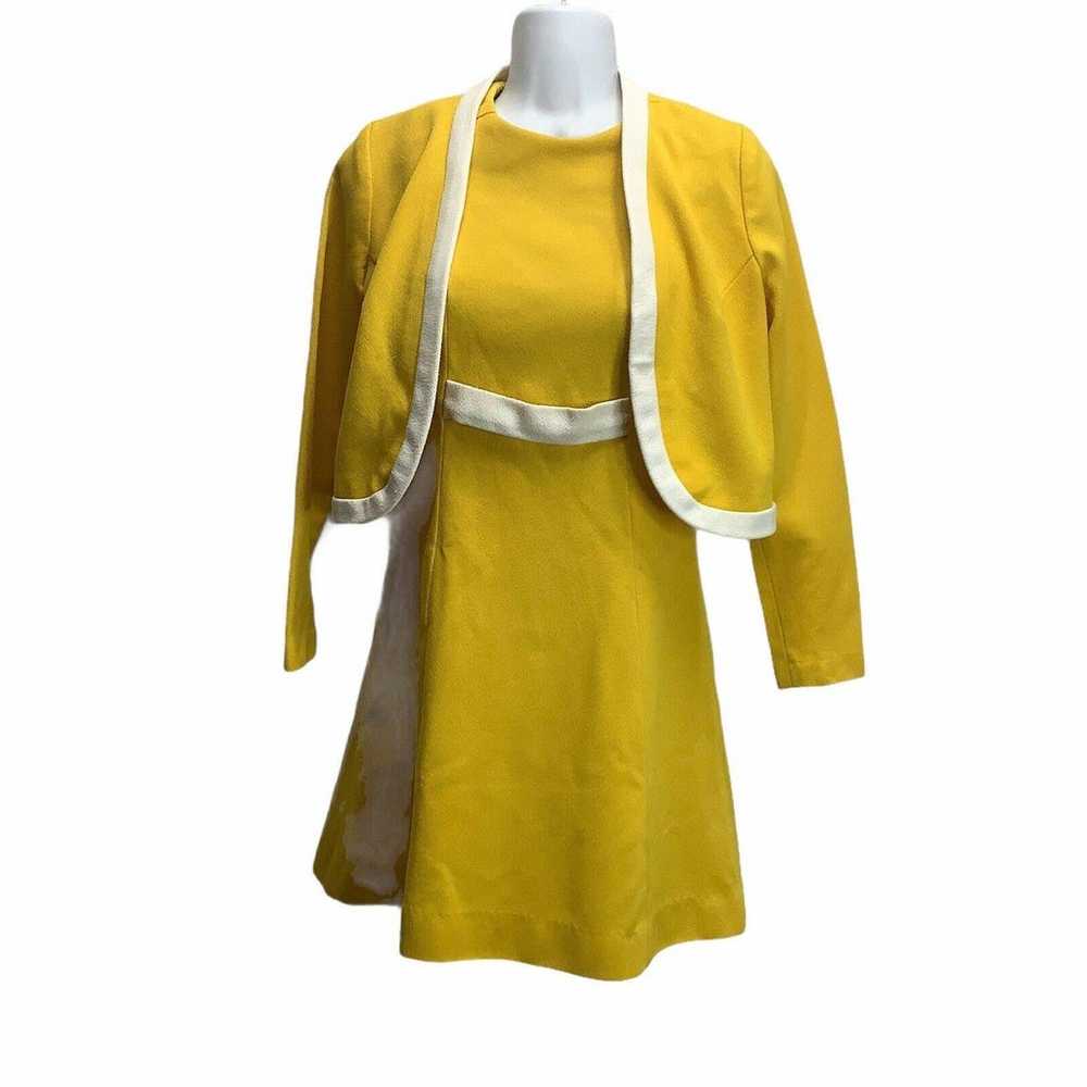 Vtg 1960s Bright Yellow Sheath Dress & Jacket Fit… - image 1
