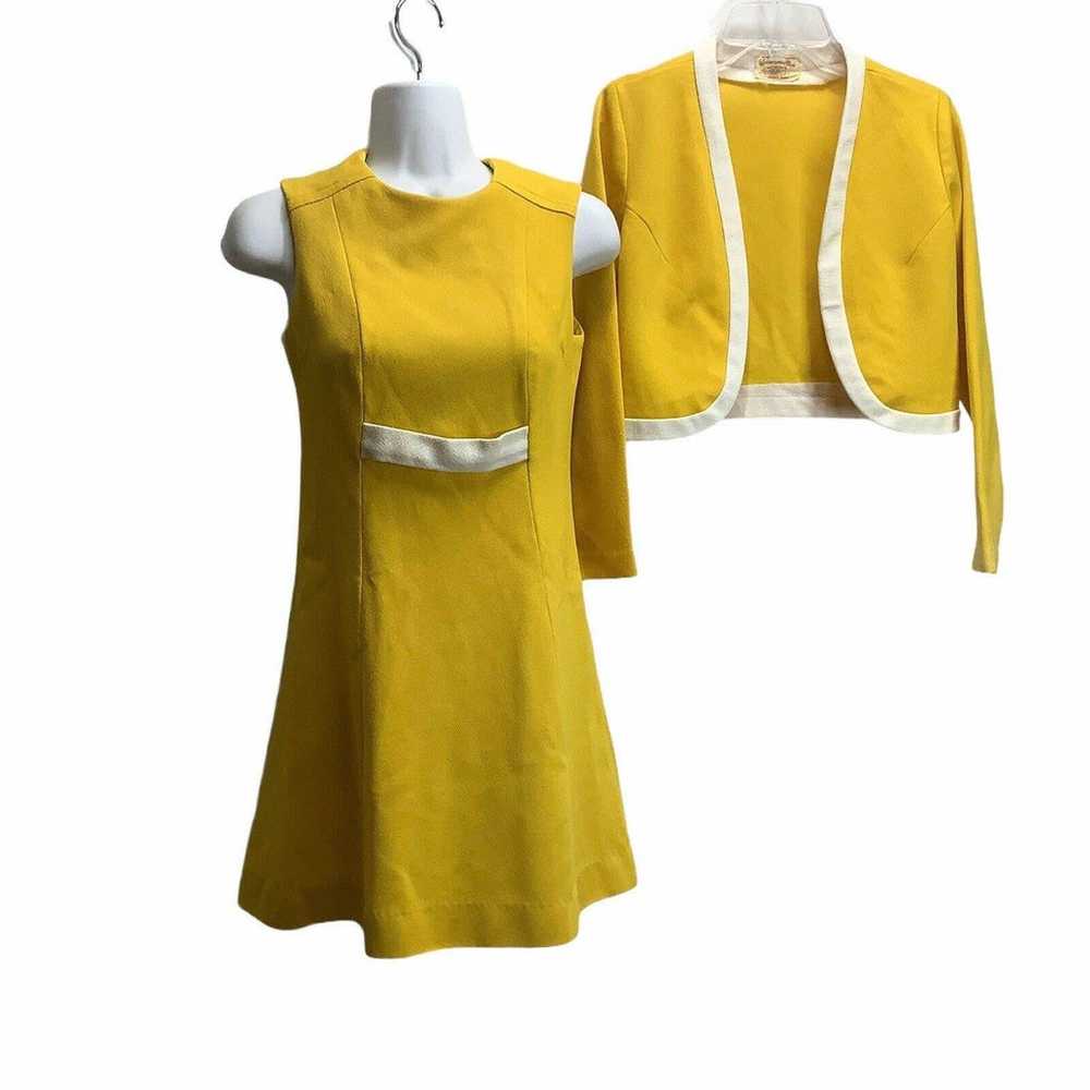 Vtg 1960s Bright Yellow Sheath Dress & Jacket Fit… - image 2