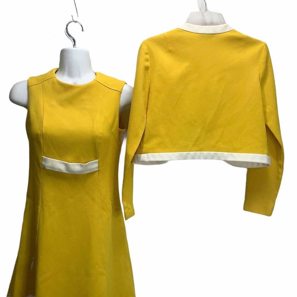 Vtg 1960s Bright Yellow Sheath Dress & Jacket Fit… - image 3