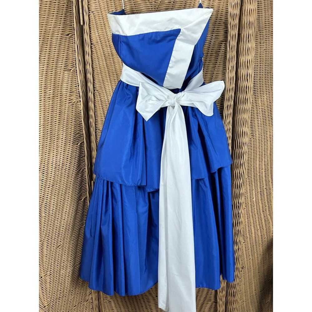 Vintage Prom Dress Royal Blue White 1980 Puff Tea… - image 1