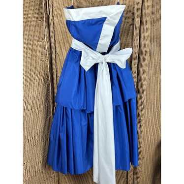 Vintage Prom Dress Royal Blue White 1980 Puff Tea… - image 1
