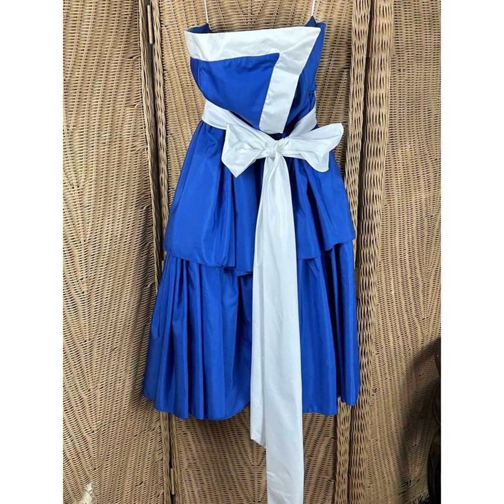 Vintage Prom Dress Royal Blue White 1980 Puff Tea… - image 2