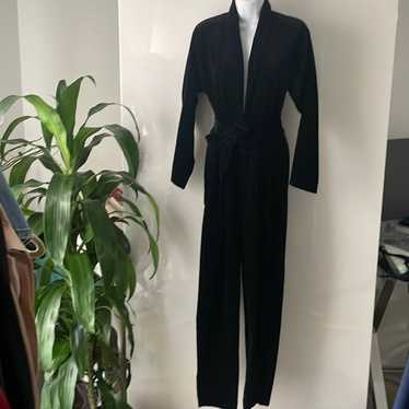 Vintage black velvet plunging neckline jumpsuit